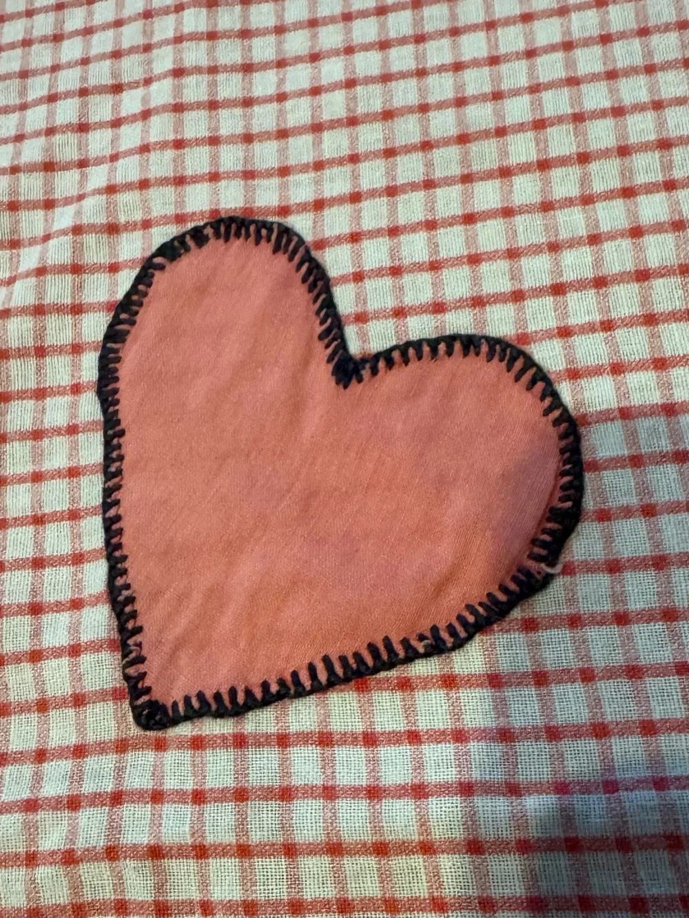 Vintage Pink & White Card Tablecloth with Appliqué Heart, Spade, Diamond & Clubs